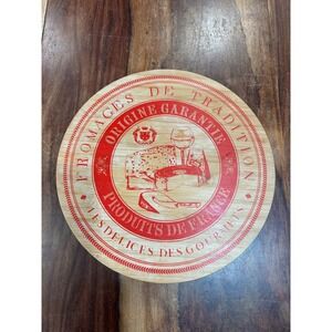 Lazy susan 11.75" tan red natural bamboo French cheese graphic rotating tray